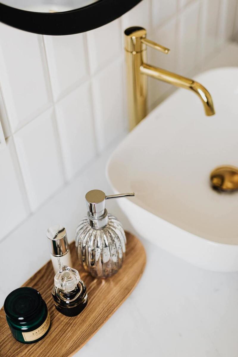 Toilet sink with toothbrush and soap in natural colors